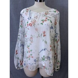 Elena Baldi Floral‎ Silk Blouse Made in Italy Sheer Long Sleeve Size L